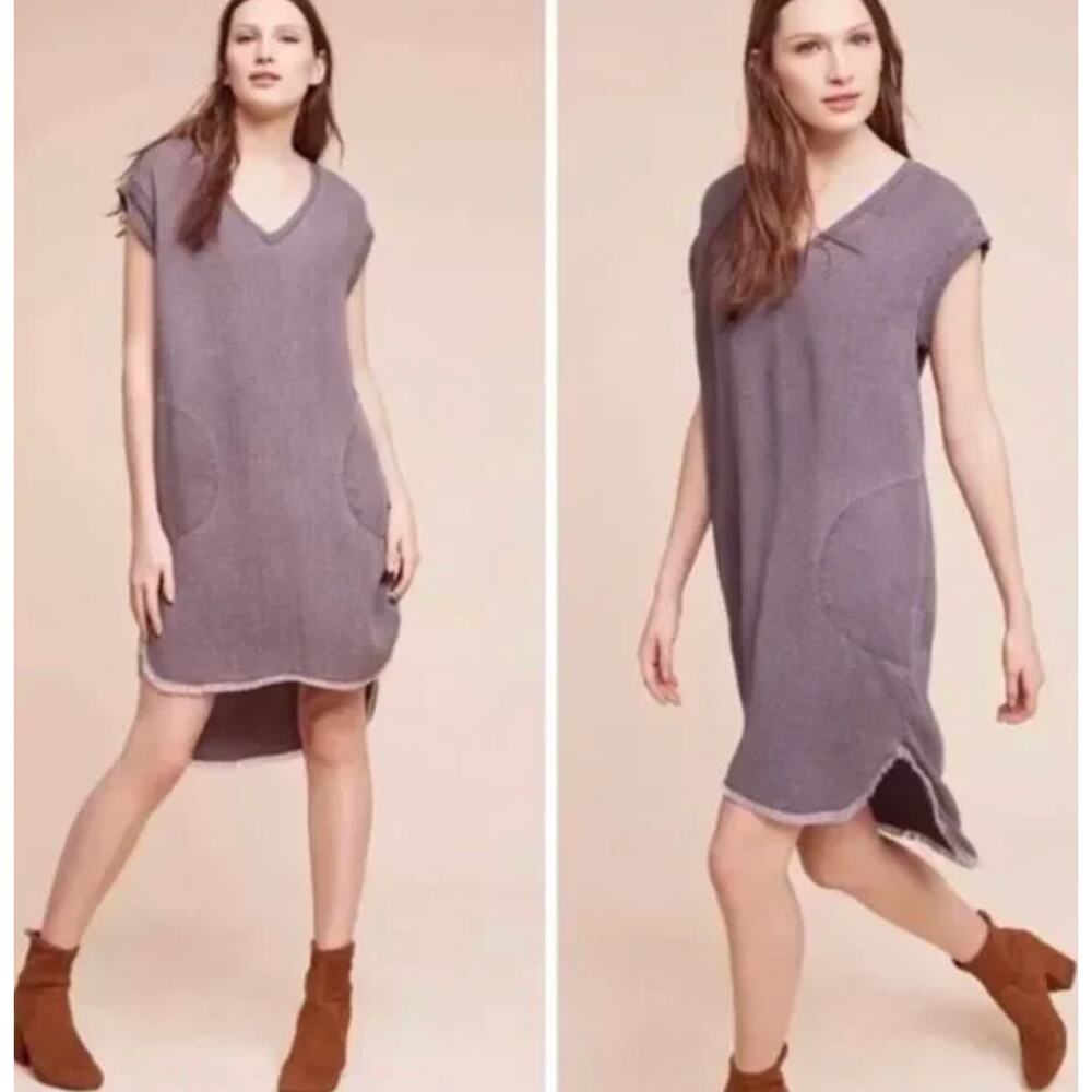 CLOTH & STONE Gray Blue Chambray Tencel Frayed Tunic Shirt Dress Mini Size Small - Picture 10 of 10